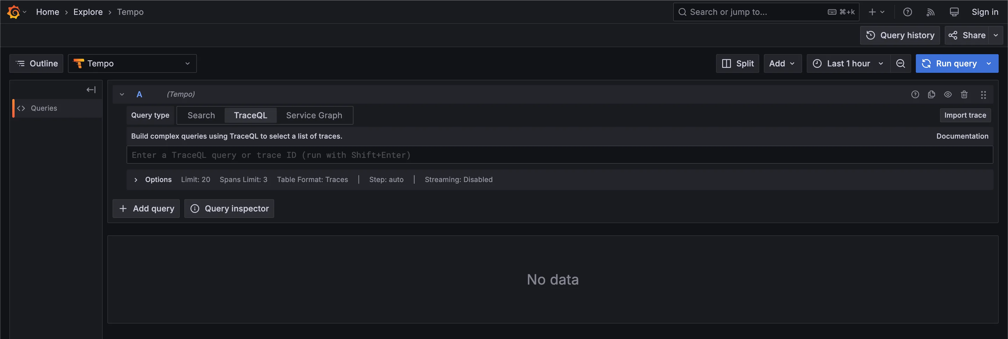 Tempo TraceQL Interface
